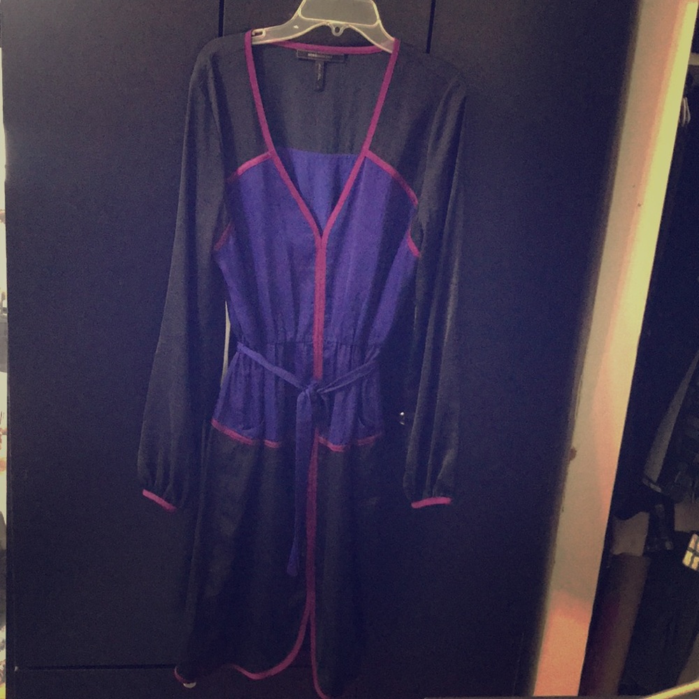 Bcbgmaxazria black and purple tie dress size M